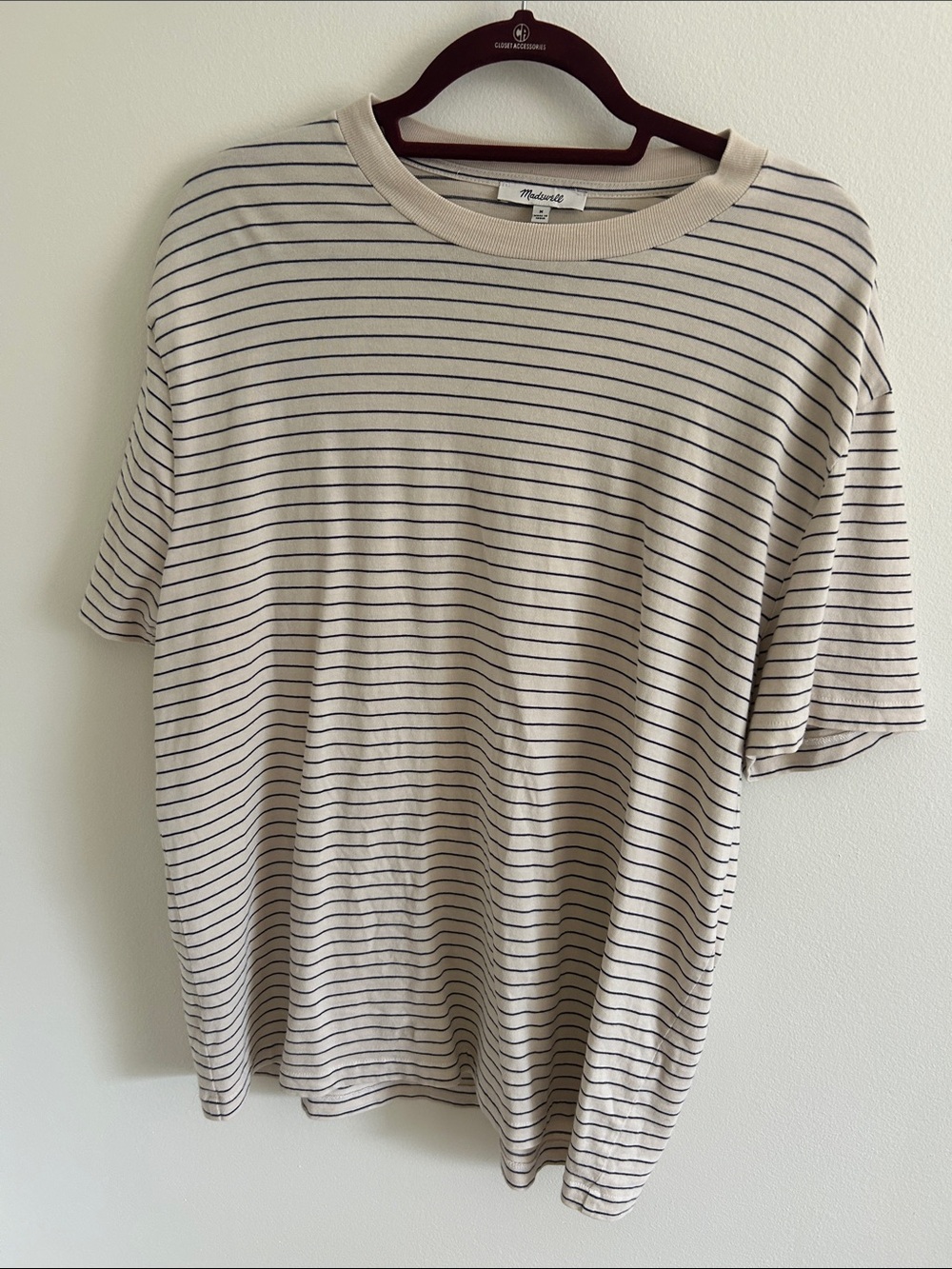 Madewell Beige Crewneck Short-Sleeve Tee with Navy Stripes